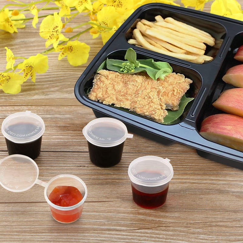 Enther Meal Prep Containers [20 Pack] 36oz 3 Compartment with Lids, Food Storage Bento Box with Souffle Cups BPA Free/Reusable/Stackable, Microwave/Freezer/Dishwasher Safe, Portion Control Black - Image 3
